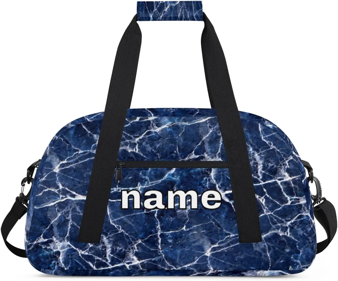 Blue Marble Texture Custom Name Kids Gym Duffel Bag for Little Boys, Personalized Sport Duffle Practice Bag Teen Travel Weekender Overnight Carry On Bag, Customized Kids Gifts