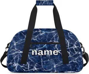 Blue Marble Texture Custom Name Kids Gym Duffel Bag for Little Boys, Personalized Sport Duffle Practice Bag Teen Travel Weekender Overnight Carry On Bag, Customized Kids Gifts