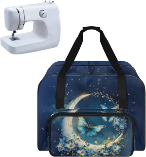 Blue Sewing Machine Carrying Case Tote Bag with Pockets Moon Butterfly Sewing Machine Case for Most Standard Sewing Machines and Accessories