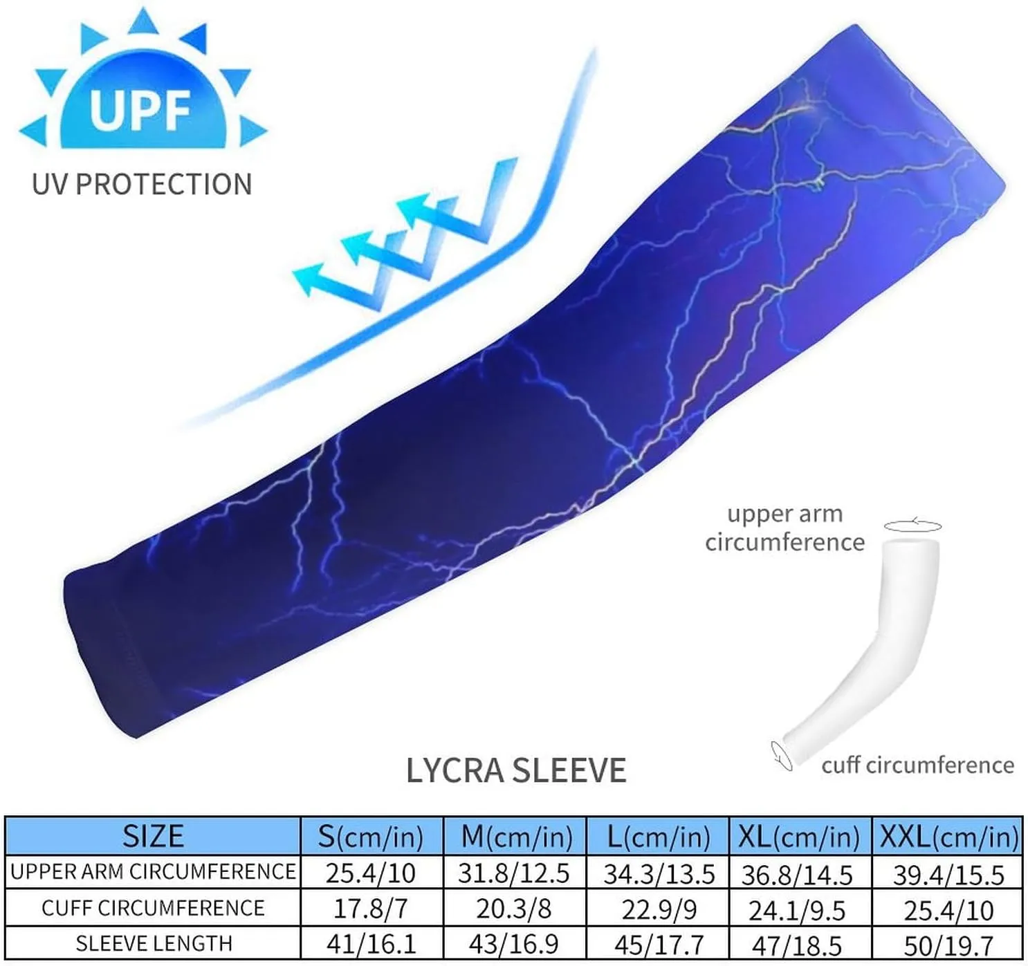 Blue Thunder Storm Cooling Arm Sleeves for Men Women UV Sun Protection Golf Sports Compression