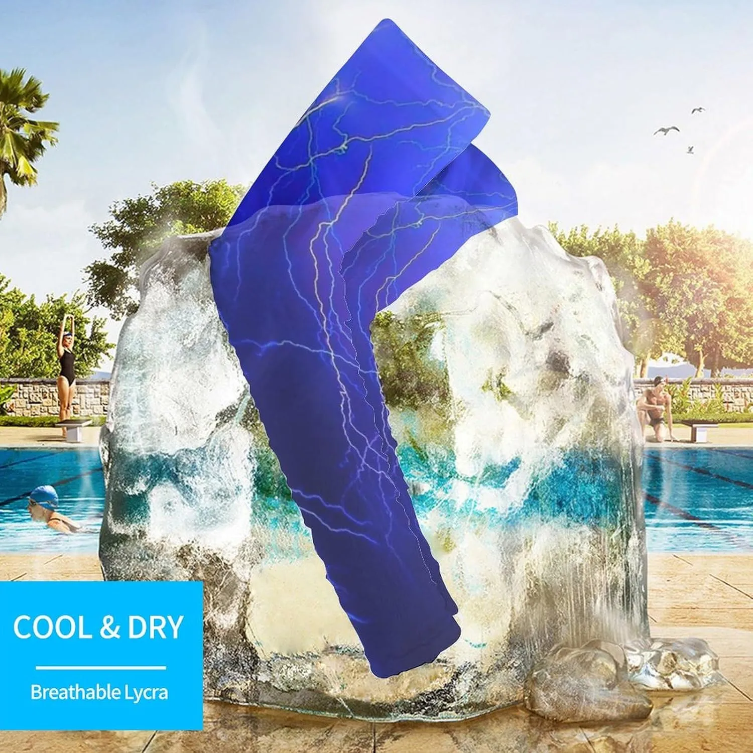 Blue Thunder Storm Cooling Arm Sleeves for Men Women UV Sun Protection Golf Sports Compression