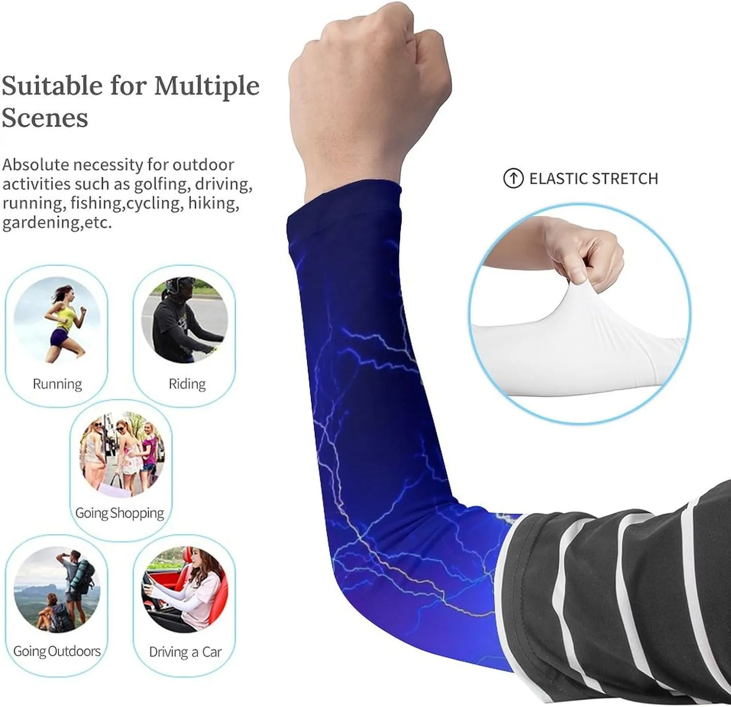 Blue Thunder Storm Cooling Arm Sleeves for Men Women UV Sun Protection Golf Sports Compression