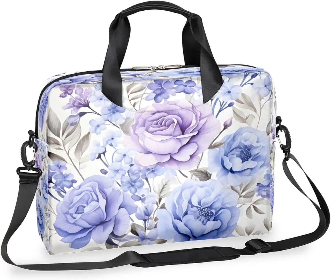Bluish Violet Flower Floral Laptop Bag Carrying Case 15.6 Inch Laptop Briefcase Messenger Shoulder Bag for Tablet Computer Bag for Travle Business Men Women