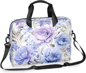 Bluish Violet Flower Floral Laptop Bag Carrying Case 15.6 Inch Laptop Briefcase Messenger Shoulder Bag for Tablet Computer Bag for Travle Business Men Women