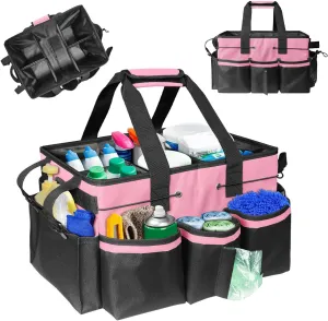 Boczif Cleaning Caddy Bag Wearable, Cleaning Caddy Supplies Organizer with Handle, Shoulder Straps & Detachable Divide, Cleaning Tool Organizers Tote Bag for Cleaners & Housekeepers(Pink)
