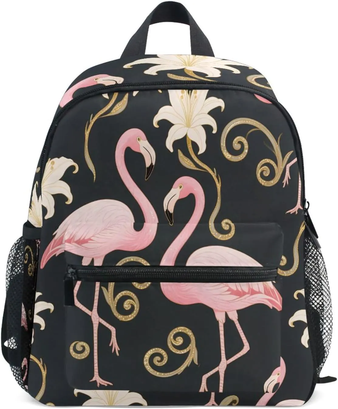 Bolaz Upgraded Backpack for School Teenagers Girls Boys-Flamingo Flowers Black Background,Travel Bag with Chest Buckle and Whistle