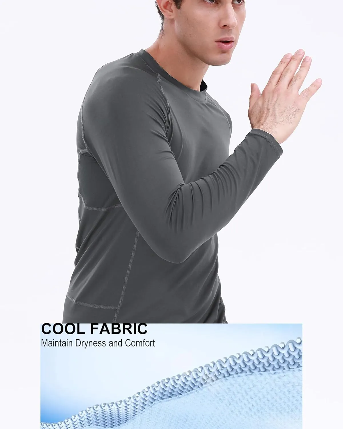 BOOMCOOL 3 Pack Long Sleeve Compression Shirts for Men Workout Clothes Gym T Shirt for Rash Guard Sports Undershirt