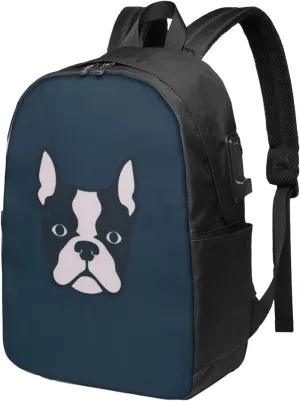 Boston Terrier Travel Laptop Backpack - Durable Business Laptops Backpack with USB Charging Port