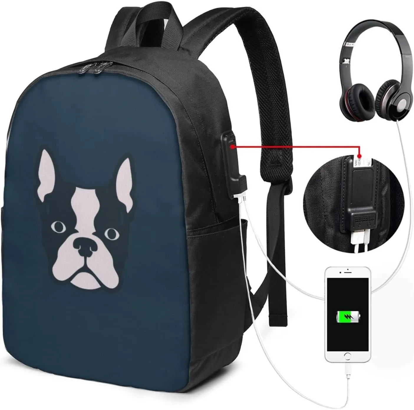 Boston Terrier Travel Laptop Backpack - Durable Business Laptops Backpack with USB Charging Port
