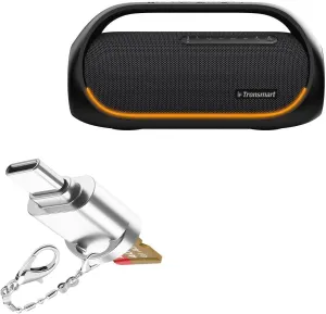 BoxWave Adapter Compatible with Tronsmart Bang Outdoor Party Speaker - Micro SD Card miniReader, USB Type-C OTG Reader USB3.0 Adapter Keychain - Metallic Silver