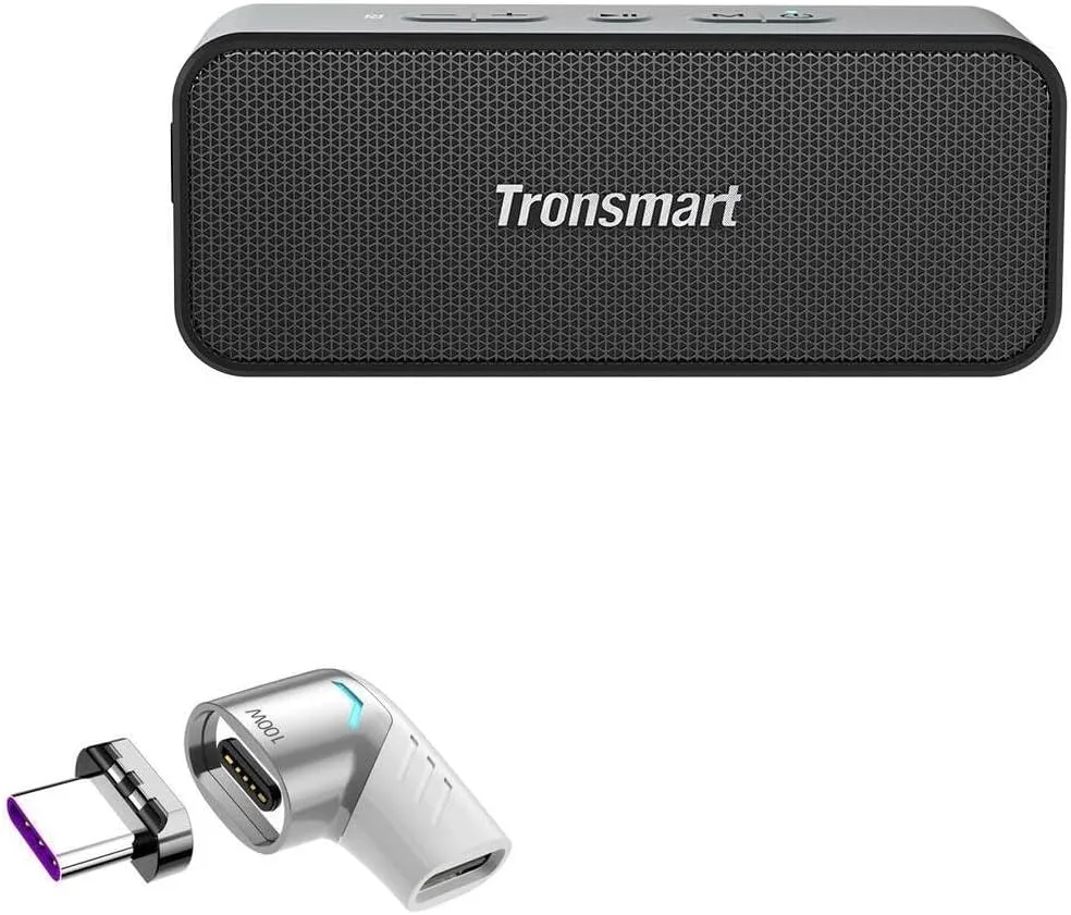 BoxWave Adapter Compatible with Tronsmart T2 Plus Upgraded Portable Outdoor Speaker - MagnetoSnap PD Angle Adapter, Magnetic Charging Connector Device Saver - Metallic Silver