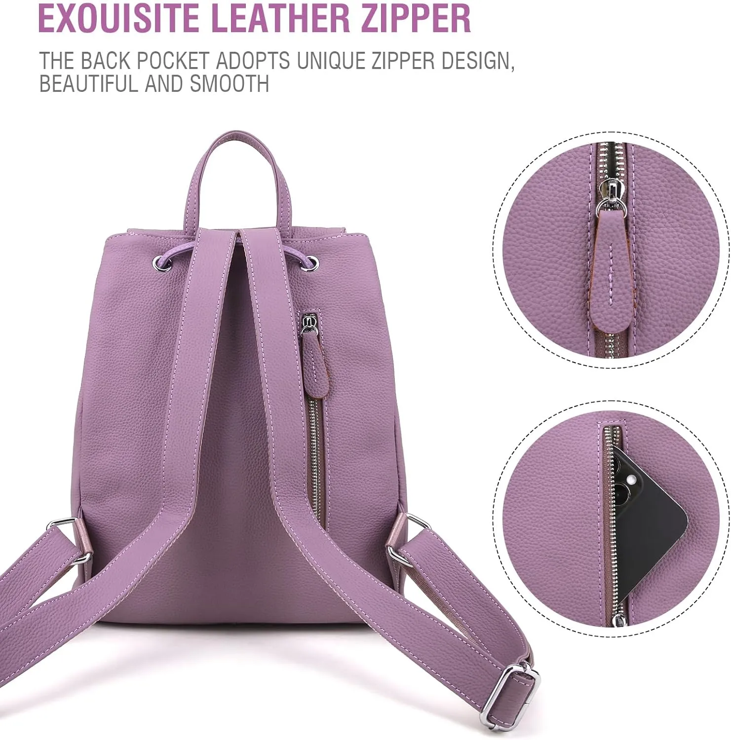BOYATU Leather Backpack Purse for Women: Ladies Travel Fashion Back Pack - Genuine Leather Bag Casual Handbags for Work (Purple)