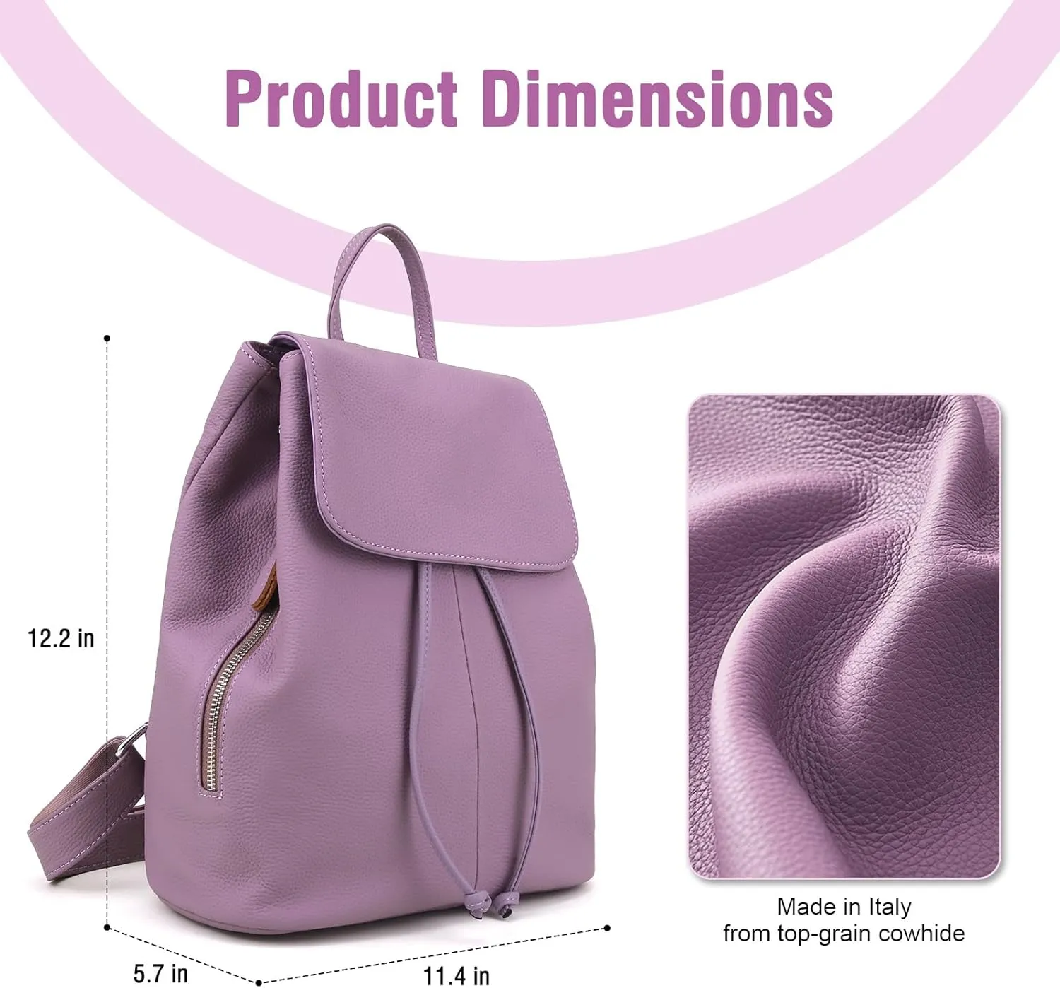 BOYATU Leather Backpack Purse for Women: Ladies Travel Fashion Back Pack - Genuine Leather Bag Casual Handbags for Work (Purple)
