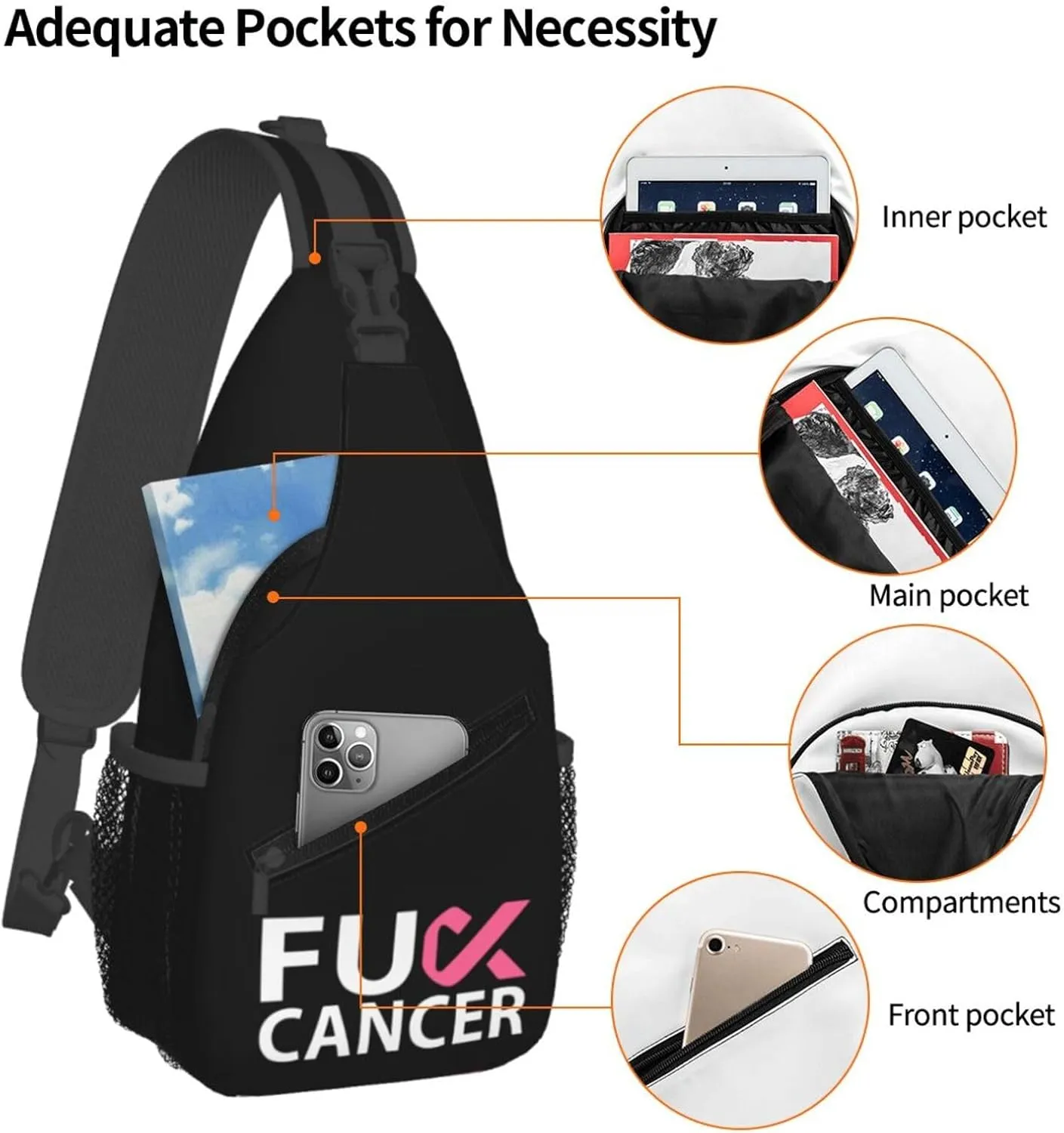Breast Cancer Awareness Sling Backpack Shoulder Chest Bag For Men Women Hiking Travel Crossbody Daypack