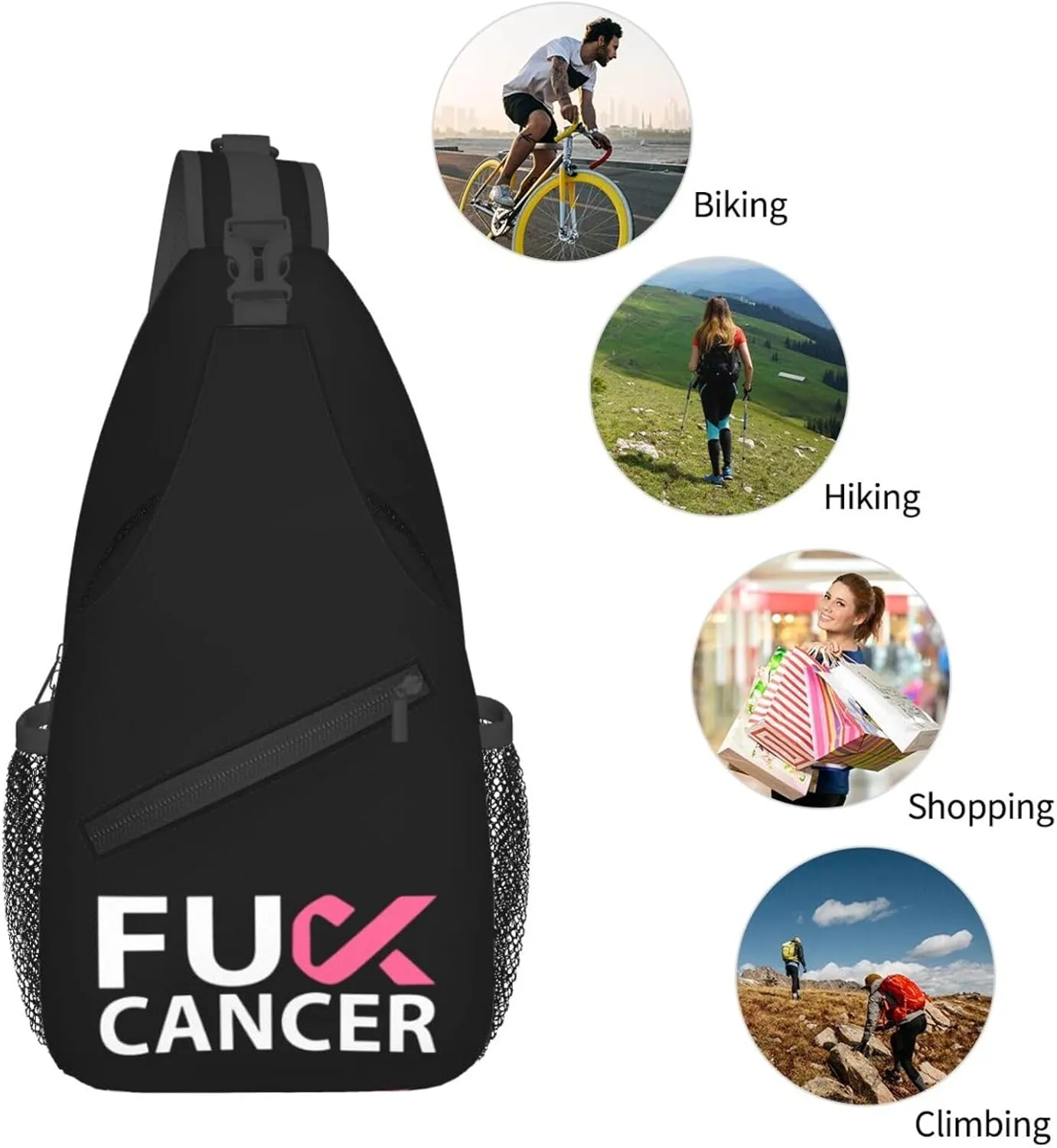 Breast Cancer Awareness Sling Backpack Shoulder Chest Bag For Men Women Hiking Travel Crossbody Daypack