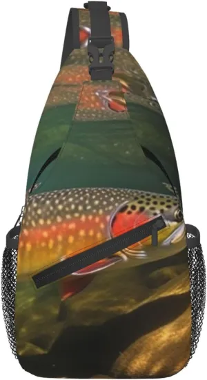 Brook Trout Fly Fishing Cross Chest Bag Diagonally Sling Bag for Men Women Crossbody Shoulder Bag Travel Hiking Daypack