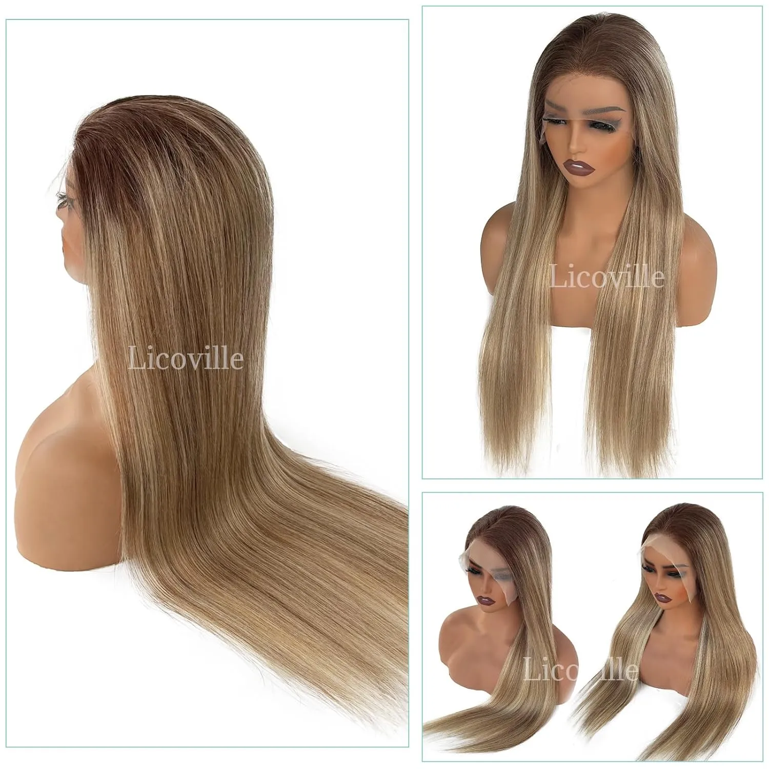 Brown Highlight Wig Human Hair 13x4 HD Lace Frontal Real Human Hair Wigs Ash Brown and Light Blonde Balayage Lace Front Wig Pre Plucked Glueless Blonde Ombre Highlight Wig 24 Inch 180% Density
