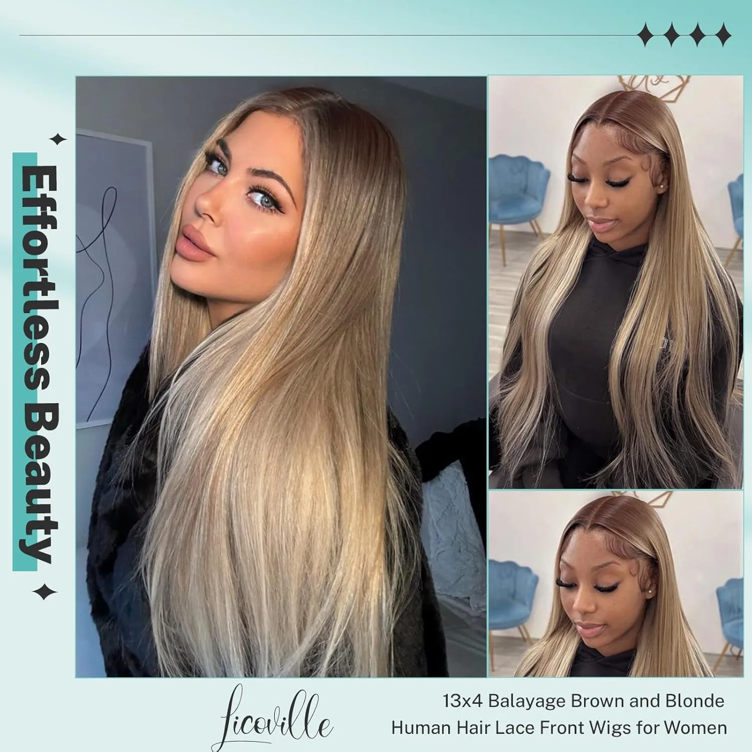 Brown Highlight Wig Human Hair 13x4 HD Lace Frontal Real Human Hair Wigs Ash Brown and Light Blonde Balayage Lace Front Wig Pre Plucked Glueless Blonde Ombre Highlight Wig 24 Inch 180% Density