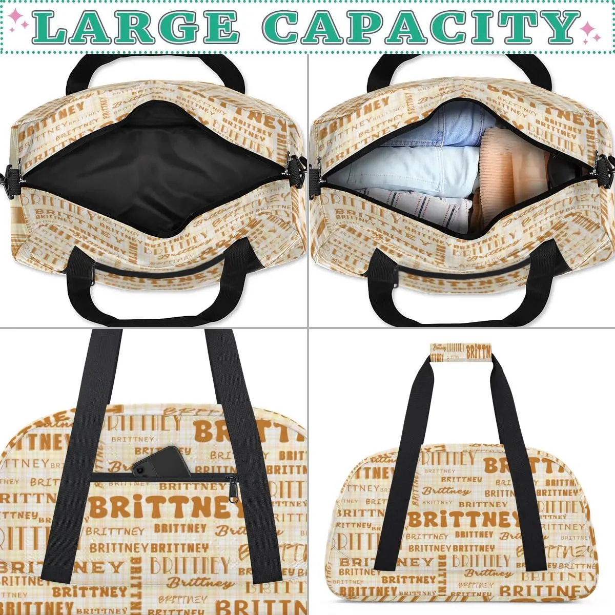 Brown Personalized Duffle Bag for Kids Custom Dance Ballet Bag with Name Lightweight Travel Weekender Overnight Bags Sport Gym Duffel Bag Workout Carry On Tote for Girls Boys