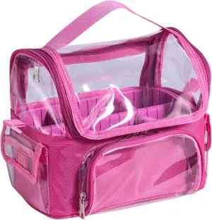 BS-MALL Makeup Bag, Transparent PVC Clear Travel Makeup Brush Holder, Tool Organizer Case with Shoulder Strap (Hotpink)