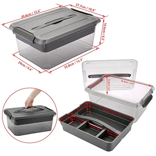 BTSKY Stack & Carry Box, Clear Plastic Storage Container Stackable Home Utility Box with Removable Tray Multi-Purpose Storage Bin for Organizing