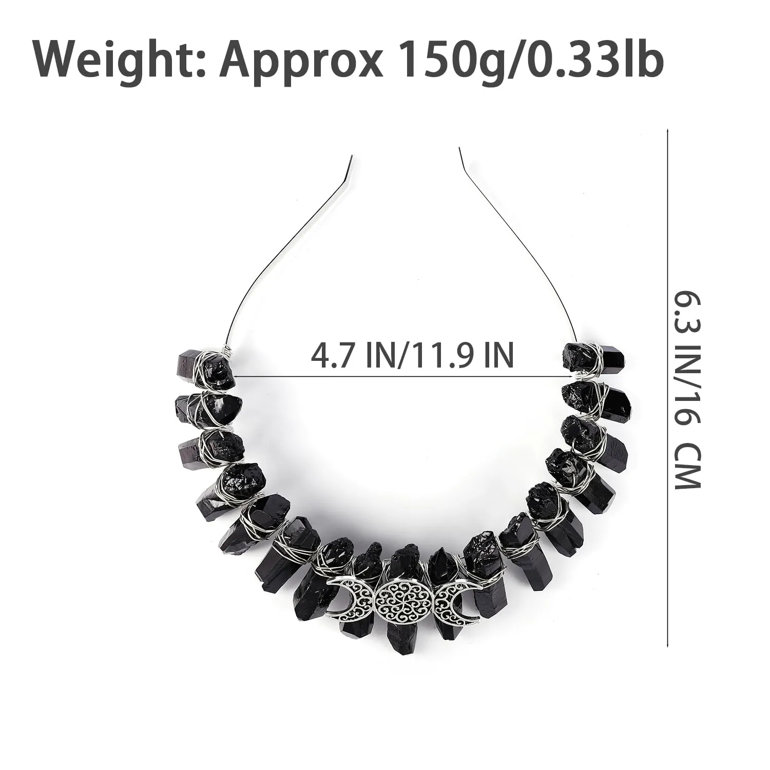 Bubbmi Black Raw Crystal Tiara Headband, Natural Quartz Moon Goddess Witch Fashion Hair Band for Wiccan Cosplay Party Headwear