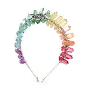 Bubbmi Boho Crystal Crown Headband, Natural Quartz Rhinestone Tiara Headpiece for Women Girls Wedding Parties Photography