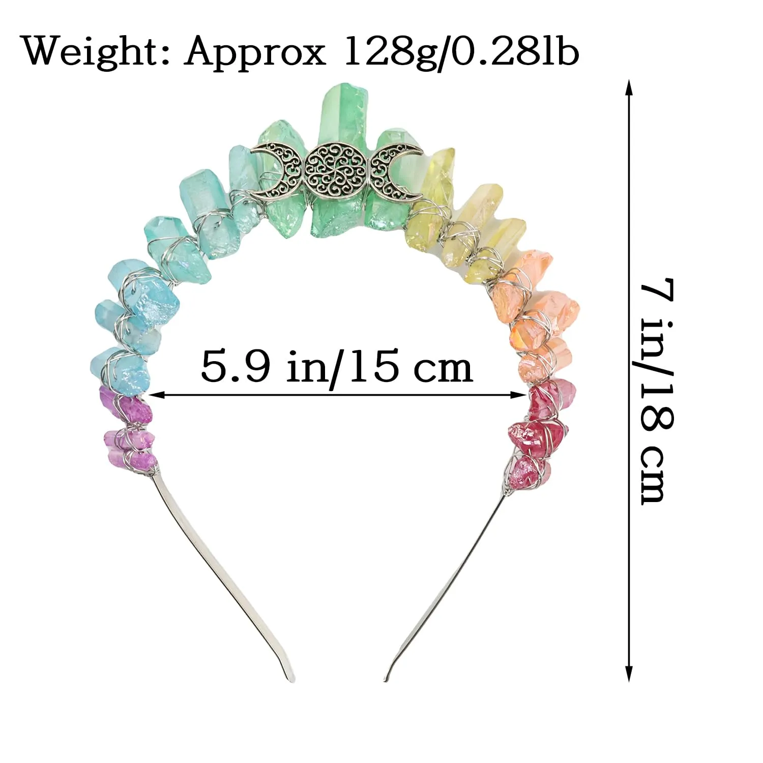 Bubbmi Boho Crystal Crown Headband, Natural Quartz Rhinestone Tiara Headpiece for Women Girls Wedding Parties Photography