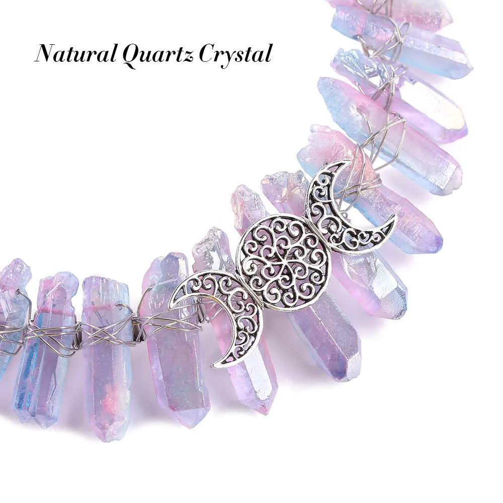 Bubbmi Women Raw Crystal Crown Headband, Natural Rhinestone Tiara, Mermaid Bridal Crown Headwear for Wedding Parties Photography