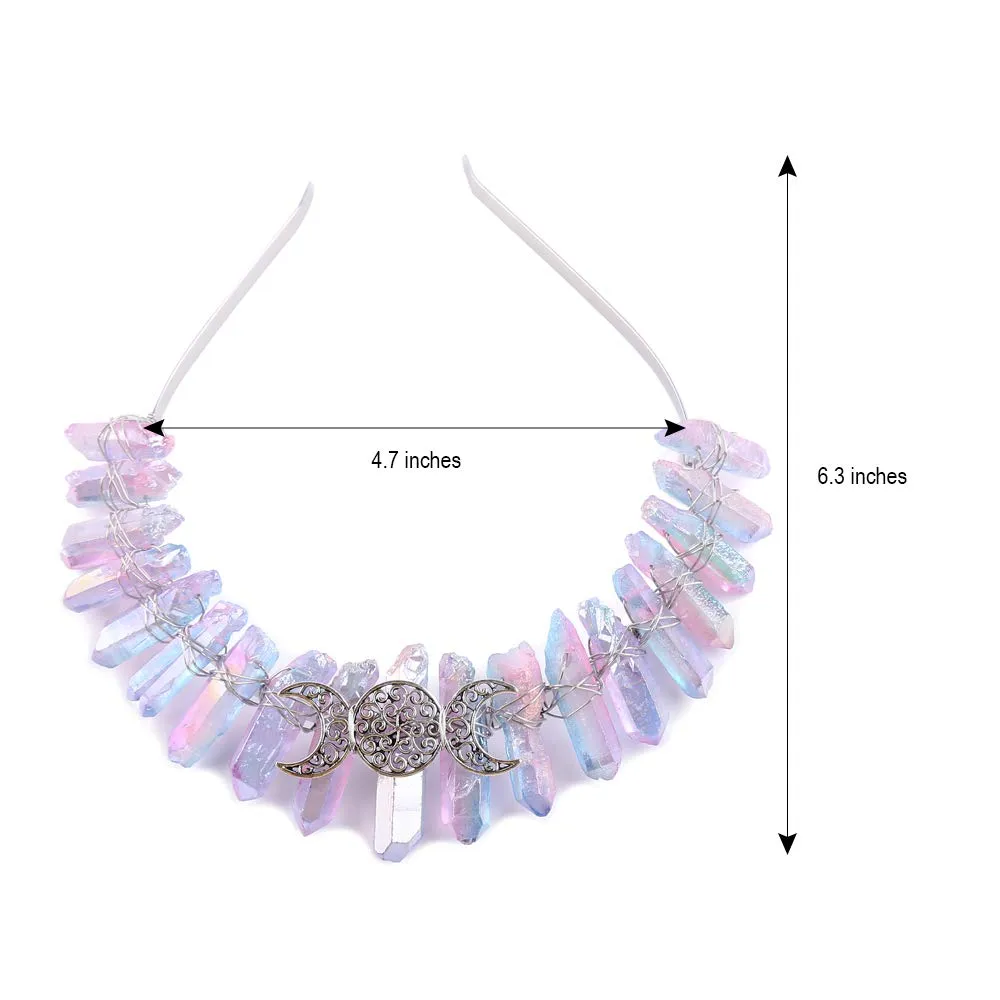 Bubbmi Women Raw Crystal Crown Headband, Natural Rhinestone Tiara, Mermaid Bridal Crown Headwear for Wedding Parties Photography