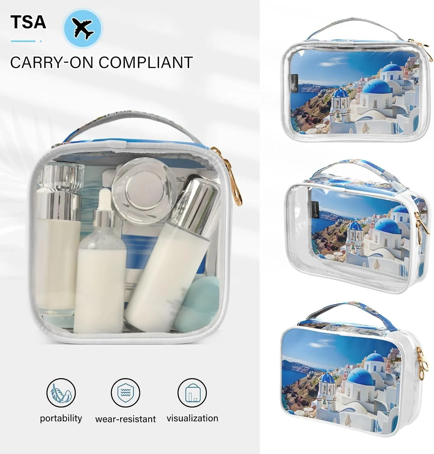 Buildings with a Blue Dome Travel Clear Bag, Cosmetic Bags for Travel, Women Travel Gifts, 2 Pack