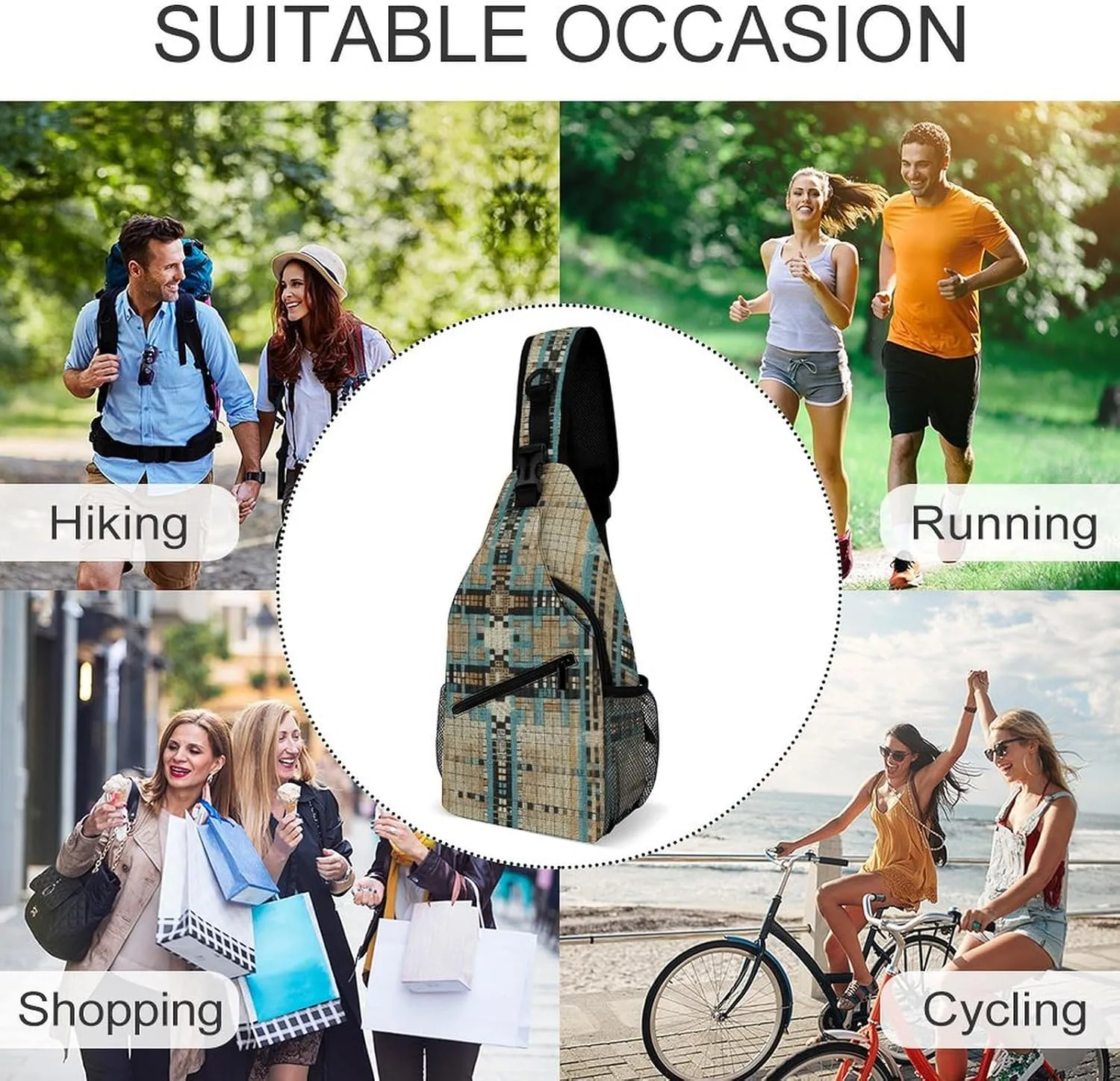 Burr Texture Style Sling Backpack Fashion Crossbody Sling Bag for Women Men Chest Bag for Travel Hiking, 38x20cm