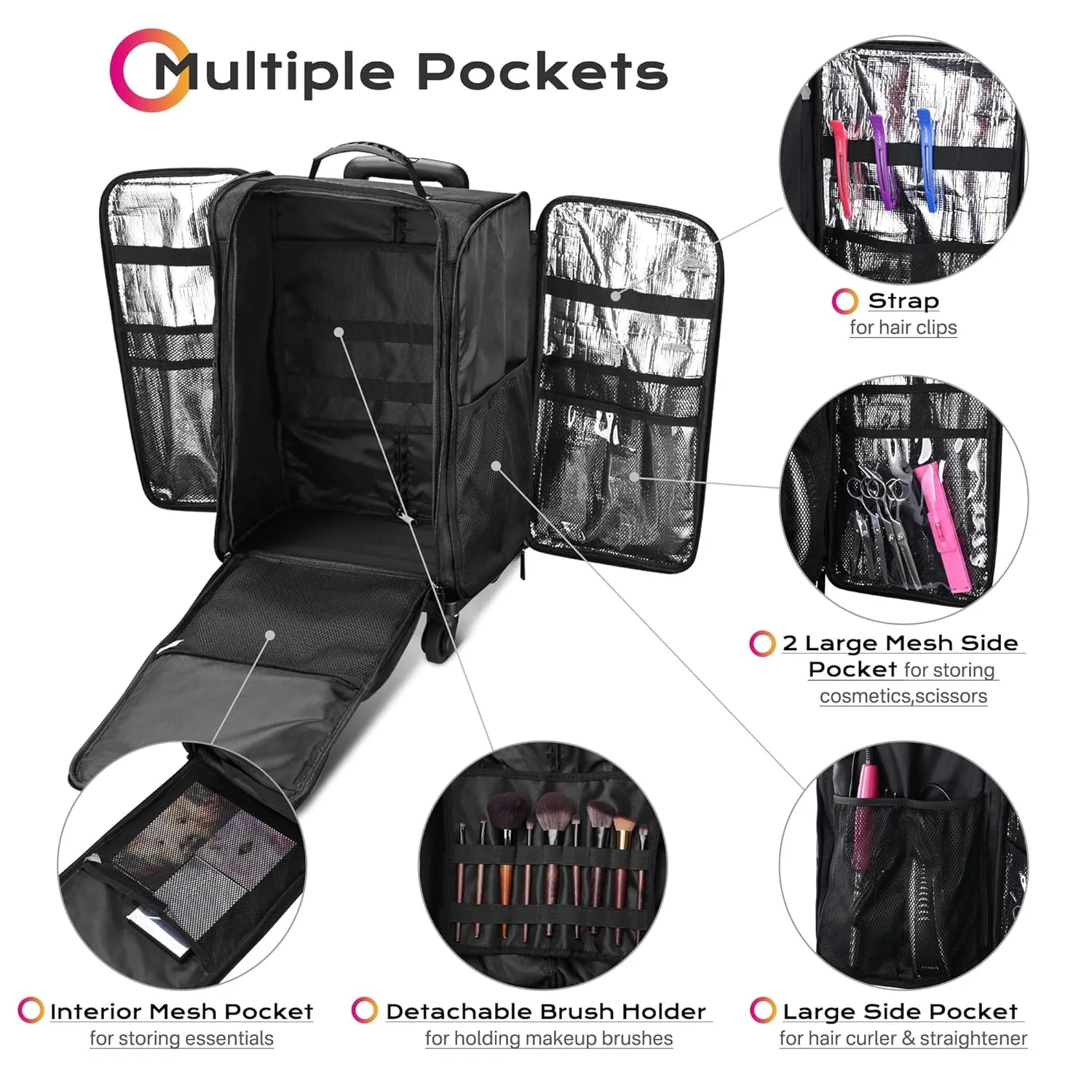 BYOOTIQUE 2in1 Soft Sided Rolling Makeup Train Case with Makeup Backpack Kit Cosmetic Organizer Carry on Travel Trolley with Heat Isolation Side Pocket 7 Toiletry Bags for Makeup Manicurist, Purple