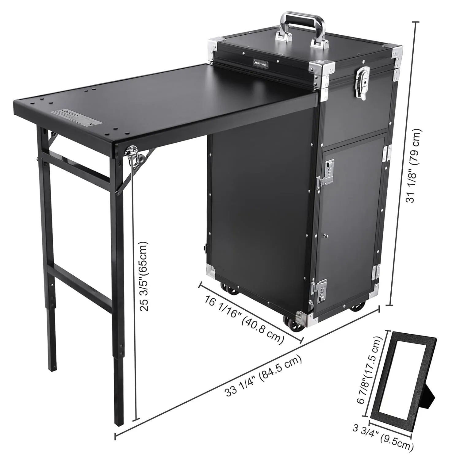 BYOOTIQUE Portable Manicure Table Desk Station for Nail Tech Organizer Rolling Makeup Case with Wheels 4 Drawers Storage for Manicurist Technician Workstation Artist,Black