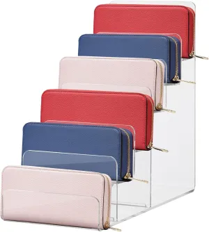 Cabilock Acrylic Wallet Display Stand Holder 6-Tier Purse Rack Jewelry Display Stand Handbag Organizer Shelf Transparent Purse Holder Display Bedroom Boutique Sturdy Construction Clutches Accessories