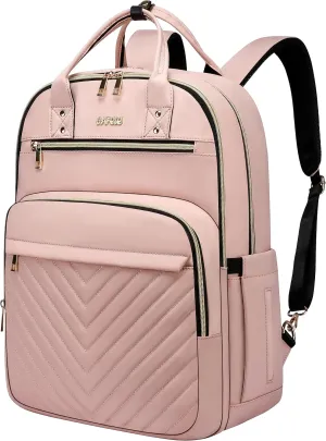 CAFELE College Bookbag,17.3 Inch Laptop Backpack Women, Anti Theft Business Bagpack with USB Port, Water Resistant Travel Large Capacity Pink Computer Backpacks for Work