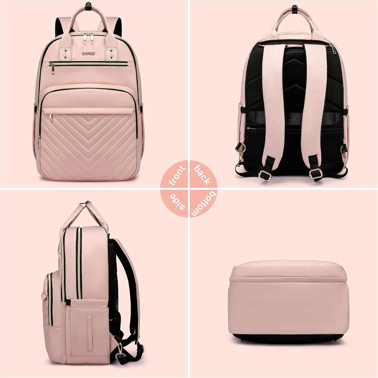 CAFELE College Bookbag,17.3 Inch Laptop Backpack Women, Anti Theft Business Bagpack with USB Port, Water Resistant Travel Large Capacity Pink Computer Backpacks for Work