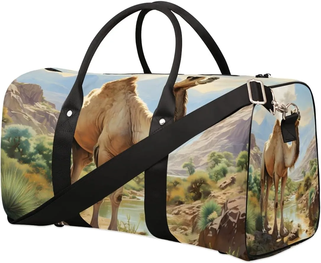Camel Pattern Travel Duffel Bag for Women Men Waterproof Foldable Overnight Weekender Bag Large Capacity Sports Gym Bag