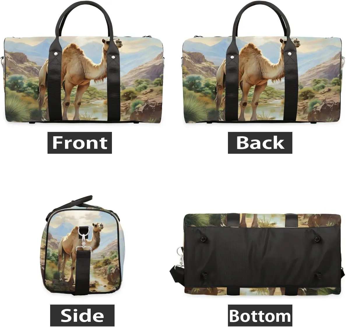 Camel Pattern Travel Duffel Bag for Women Men Waterproof Foldable Overnight Weekender Bag Large Capacity Sports Gym Bag