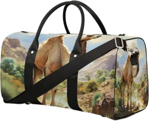 Camel Pattern Travel Duffel Bag for Women Men Waterproof Foldable Overnight Weekender Bag Large Capacity Sports Gym Bag