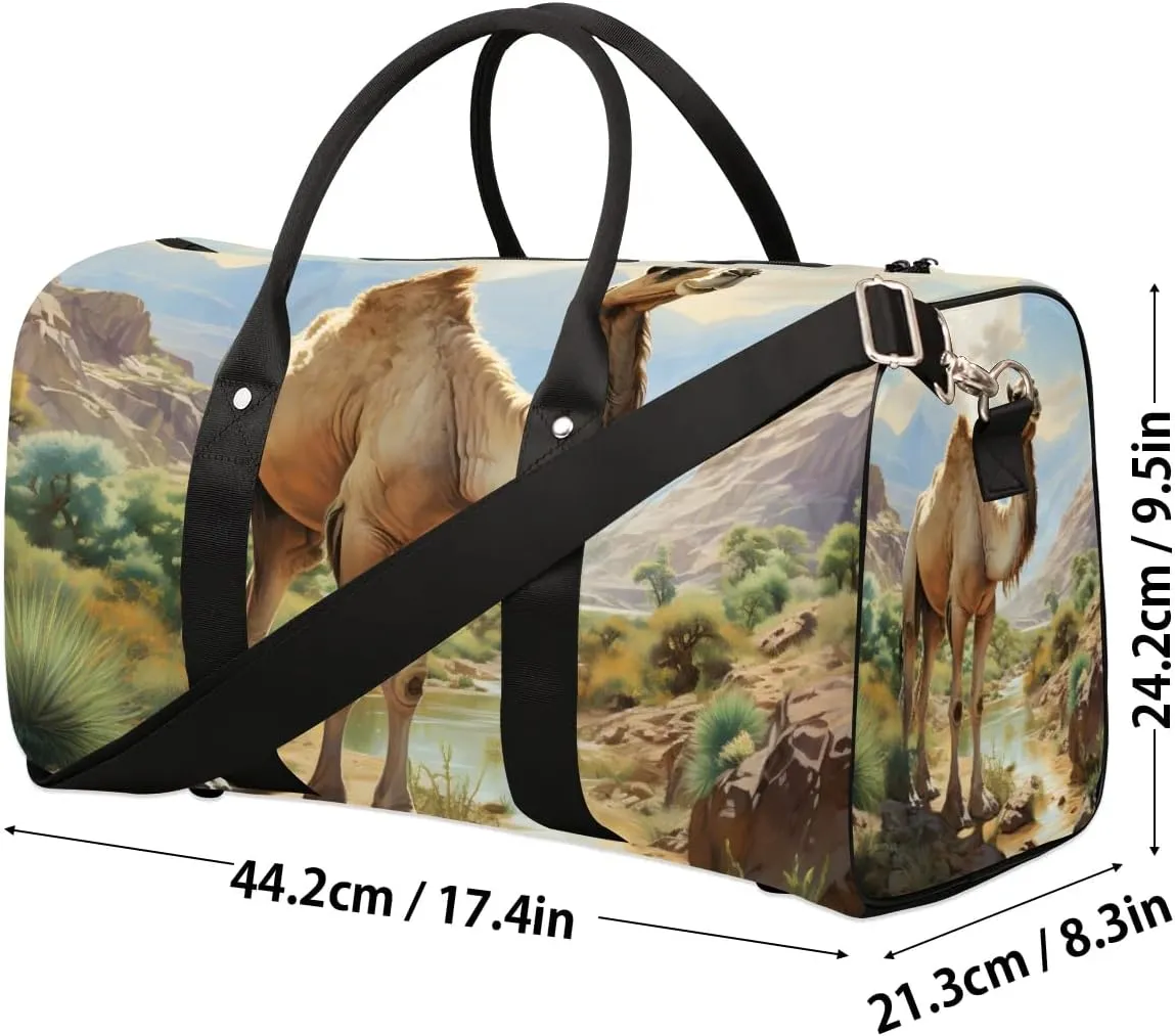 Camel Pattern Travel Duffel Bag for Women Men Waterproof Foldable Overnight Weekender Bag Large Capacity Sports Gym Bag