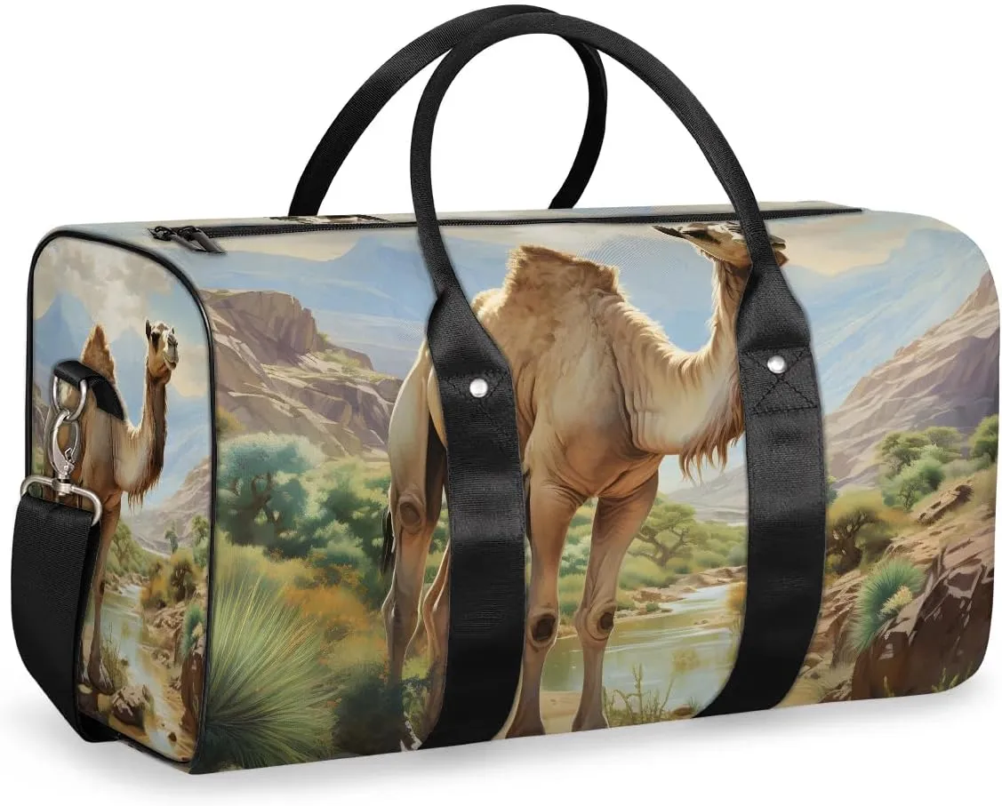 Camel Pattern Travel Duffel Bag for Women Men Waterproof Foldable Overnight Weekender Bag Large Capacity Sports Gym Bag