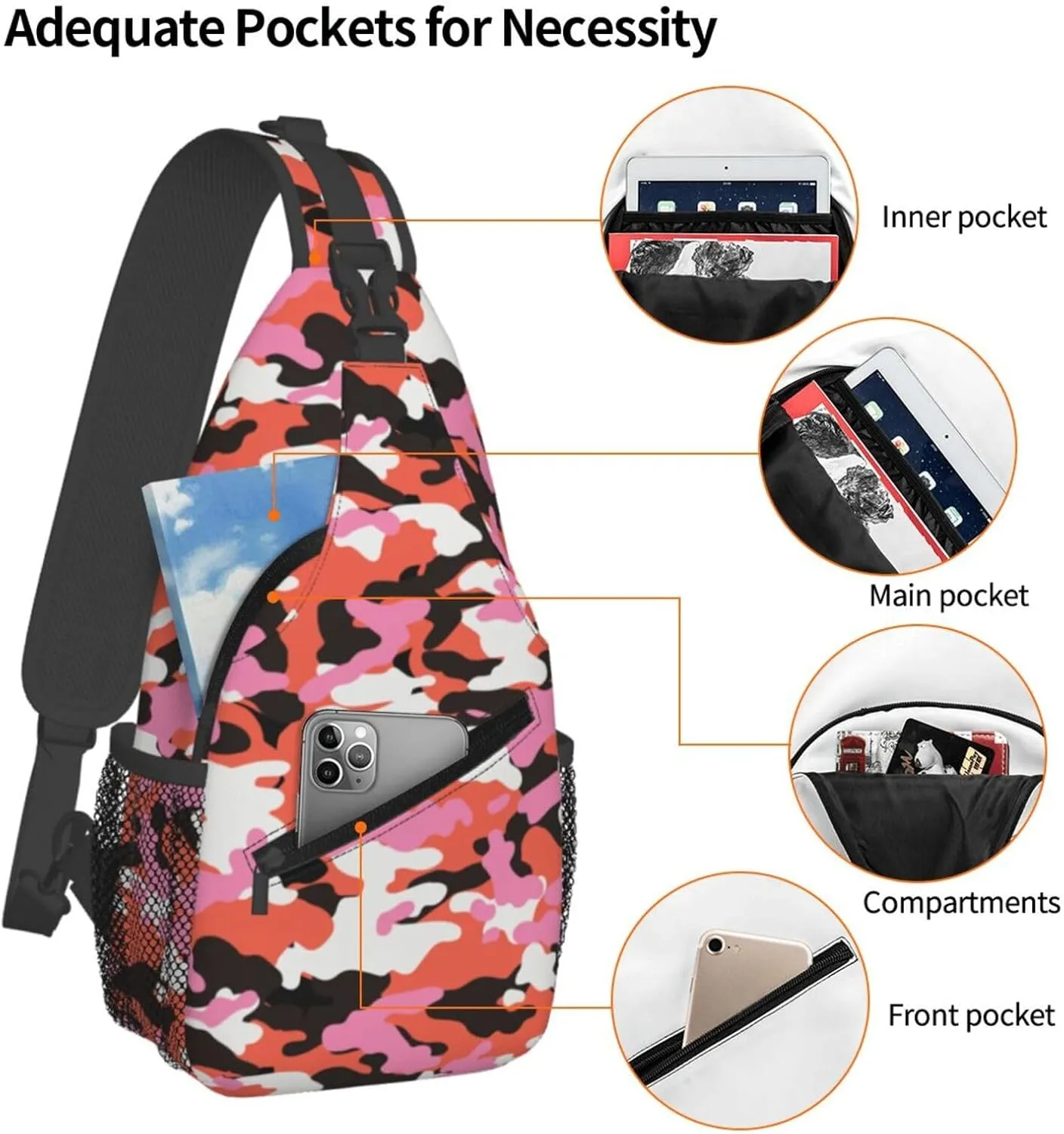 Camo Crossbody Sling Backpack Sling Bag Adjustable Chest Shoulder Daypack For Women Men