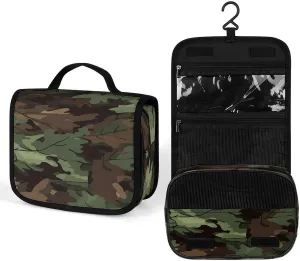 Camouflage Hunting Leaves Makeup Bag Portable Hanging Organizer for Travel Wash Bags With Handle And Divider