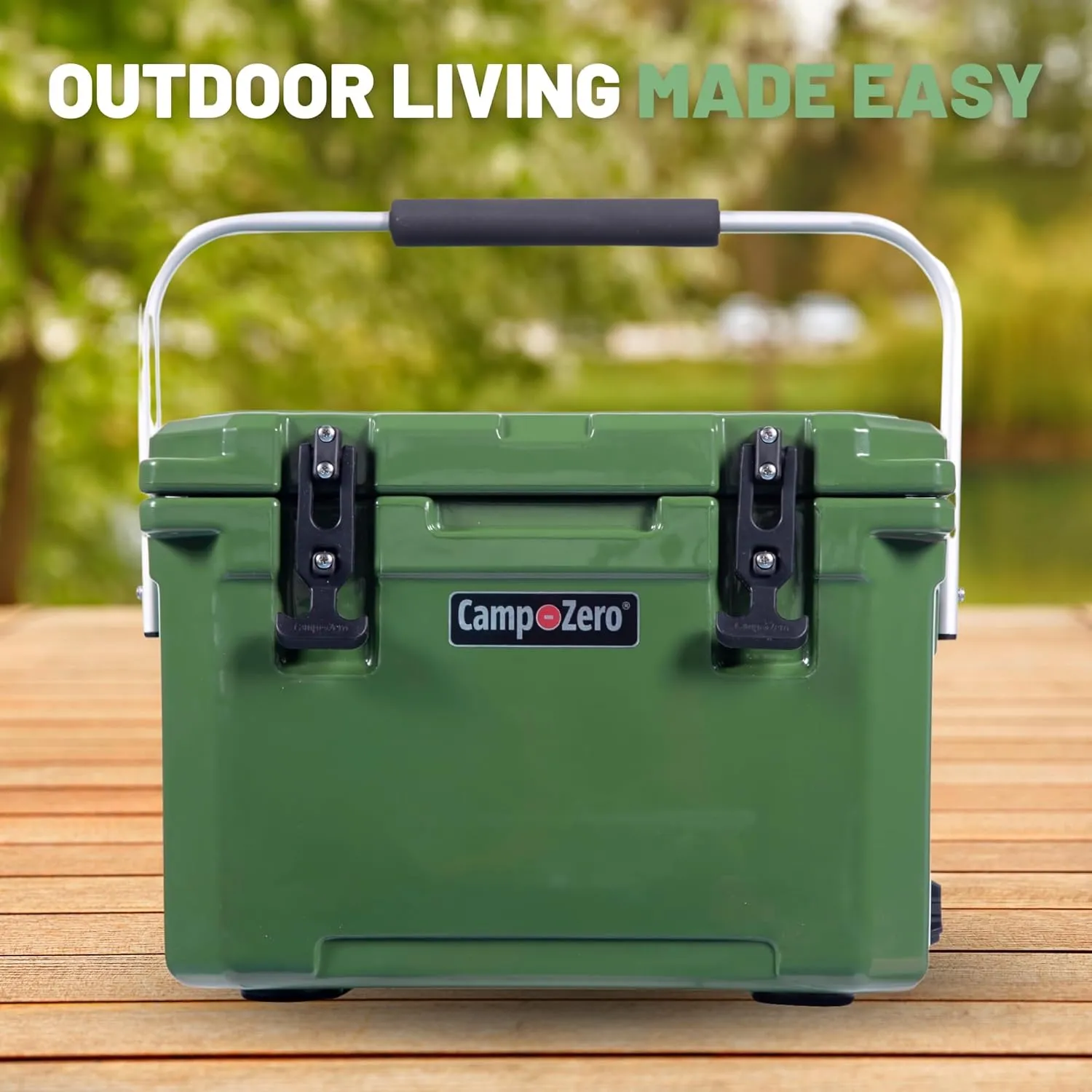 CAMP-ZERO 21 Quart Rotomolded Hard Cooler - Insulated Ice Chest with 4 Cup Holders - Bear-Proof Travel Ice Box for Beverage, Drink, BBQ, Fishing, Camping, Outdoor