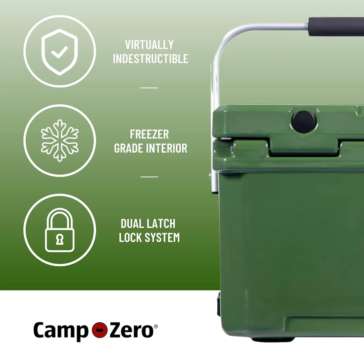 CAMP-ZERO 21 Quart Rotomolded Hard Cooler - Insulated Ice Chest with 4 Cup Holders - Bear-Proof Travel Ice Box for Beverage, Drink, BBQ, Fishing, Camping, Outdoor