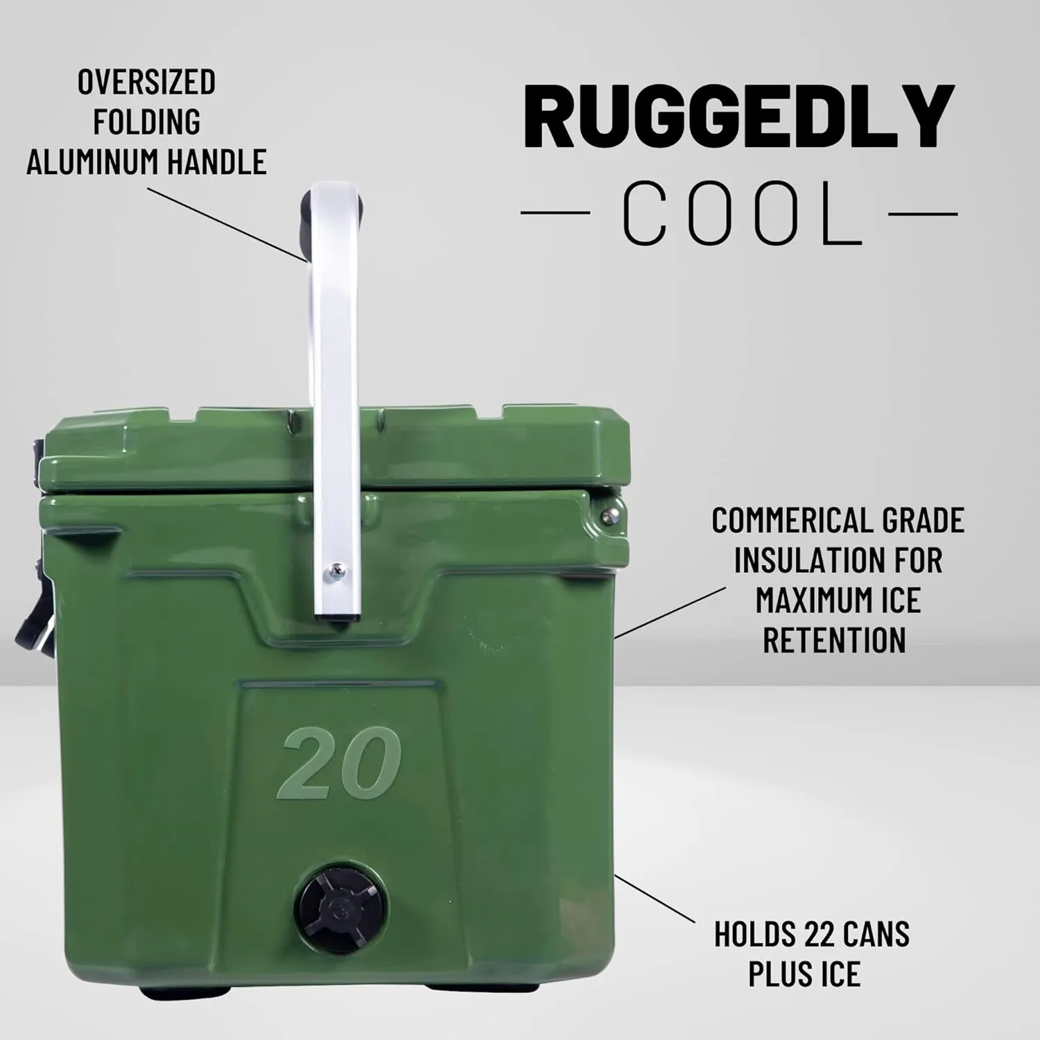 CAMP-ZERO 21 Quart Rotomolded Hard Cooler - Insulated Ice Chest with 4 Cup Holders - Bear-Proof Travel Ice Box for Beverage, Drink, BBQ, Fishing, Camping, Outdoor