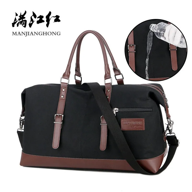 Canvas Leather Men Travel Bags Carry on Luggage Bags Men Duffel Bags Handbag Travel Tote Large Weekend Overnight Waterproof 1468