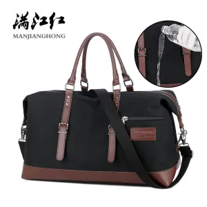 Canvas Leather Men Travel Bags Carry on Luggage Bags Men Duffel Bags Handbag Travel Tote Large Weekend Overnight Waterproof 1468