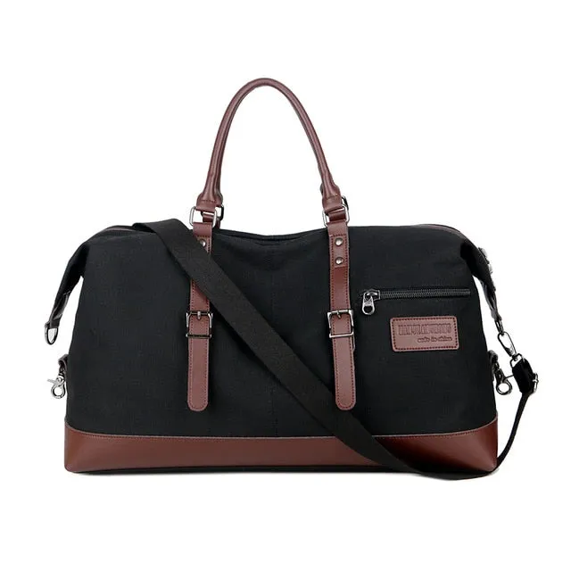 Canvas Leather Men Travel Bags Carry on Luggage Bags Men Duffel Bags Handbag Travel Tote Large Weekend Overnight Waterproof 1468